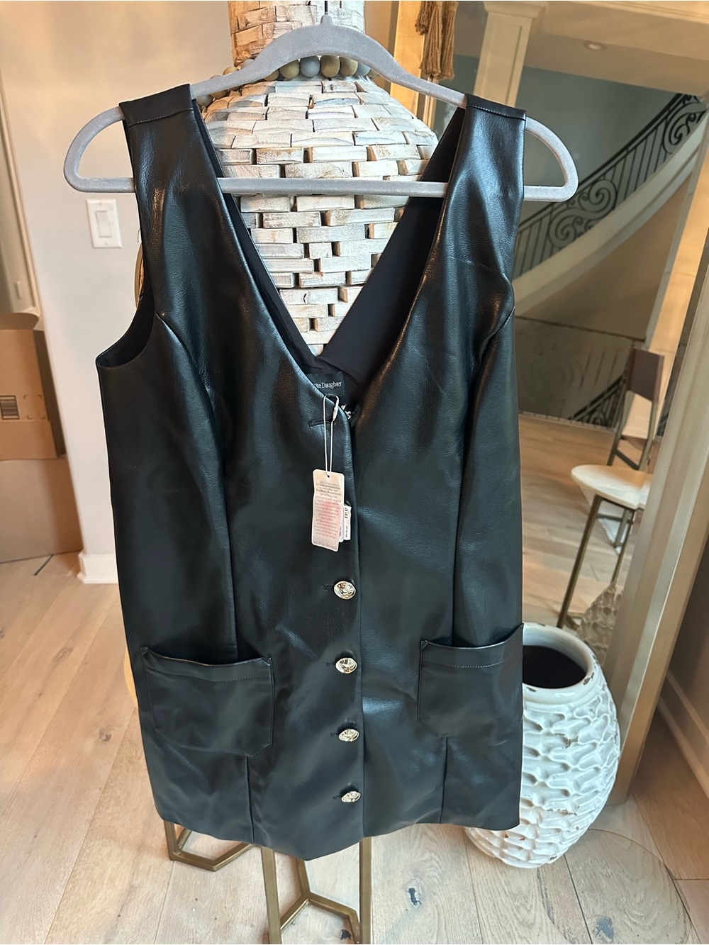 Favorite Daughter Black Faux Leather Button Vest Dress